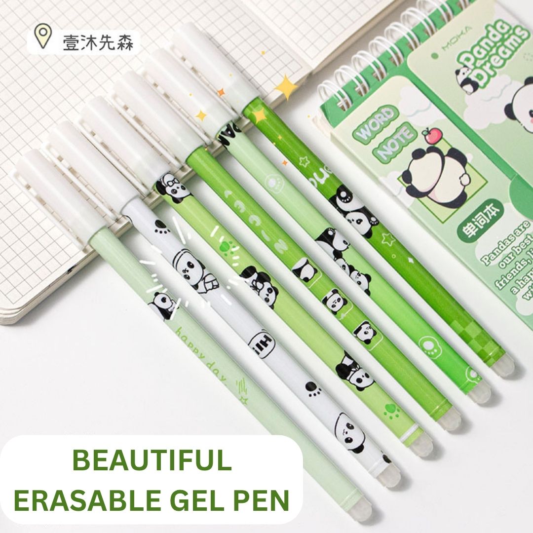 Cute Panda Erasable Gel Pens – 12-Pack Blue Ink Pen