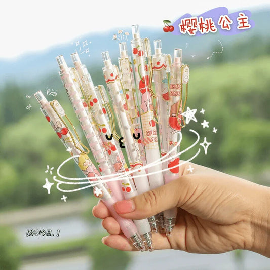 Cherry Gel Pen Set – 6pcs 0.5mm Blue Click Pens