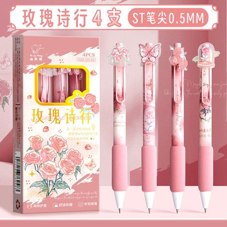 Rose garden Pen-Set of 4-Black Ink