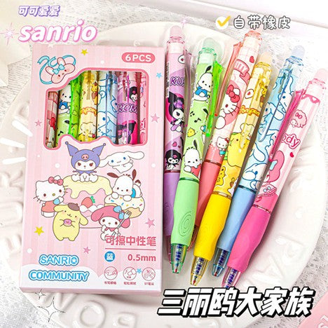 Sanrio Erasable Pens (6pcs Pack)-Blue ink