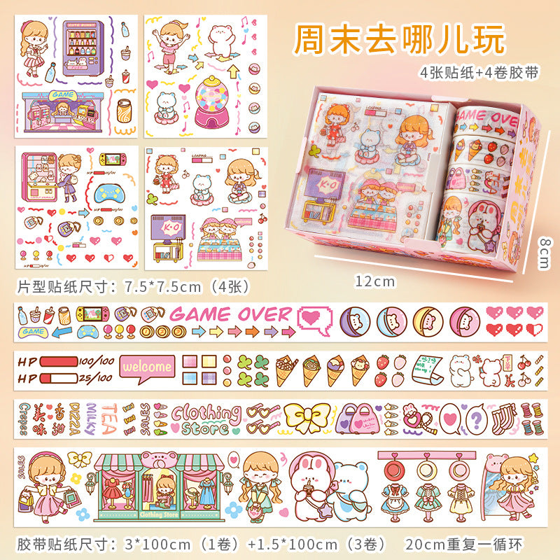 Kawaii sticker box with washi tapes
