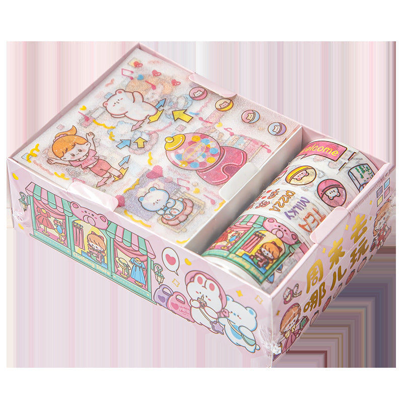 Kawaii sticker box with washi tapes